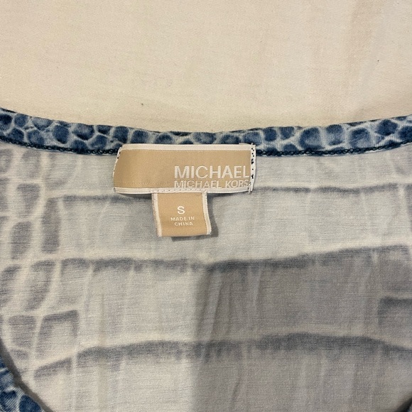 Michael Kors Blue Snakeskin Print Blouse Small Croc Reptile Top - Picture 5 of 5